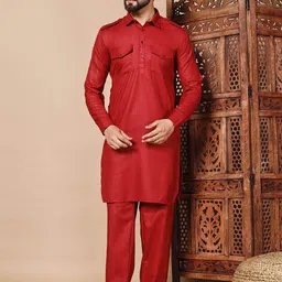 Shiv Leela Shirt Collar Straight Kurta With Pyjamas-image-79