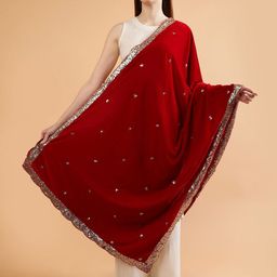 Moda Chales Embroidered Velvet Dupatta with Sequinned-12