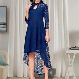 ZELZIS Blue Coding Net With Inner High Low Dress-80