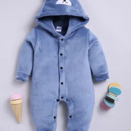 Moms Love Infant Boys Pure Cotton Velvet Finish Ribbed Hooded Sleepsuit-picture-18
