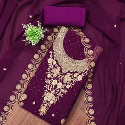 LeeliPeeri Designer Floral Embroidered Beads & Stones Georgette Unstitched Dress Material-image-58