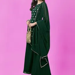 PARROT CREATION Geometric Embroidered Sequinned Georgette Kurti with Sharara And Dupatta image 4