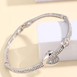 Shining Diva Fashion Silver-Plated Crystals Studded Bangle-Style Bracelet-image-43