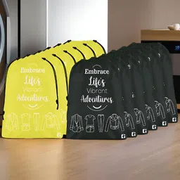 Aura Yellow & Black 12 Pieces Printed Foldable Water Resistant Multi-Utility Laundry Bags-51