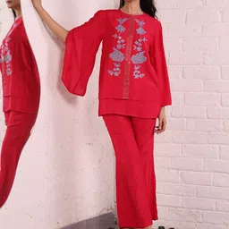 Aralia Floral Embroidered Round Neck Tunic with Trousers Co-Ords-image-71