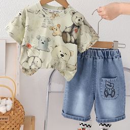 INCLUD Boys Teddy Printed Round Neck T-shirt With Shorts-image-3