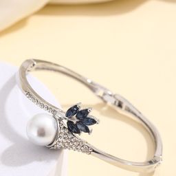 Shining Diva Fashion Silver-Plated Crystals And Stones Studded Bangle-Style Bracelet-53