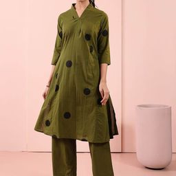 Anouk Rustic Geometric Printed V-Neck Pure Cotton A-Line Kurta With Palazzos-image-7