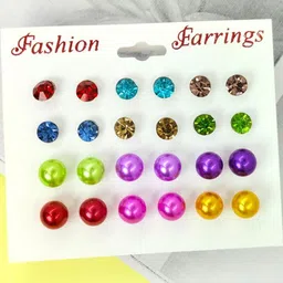 Shivarth Set of 12 & Multi Plastic Artificial Stones & Beads Earrings-picture-38