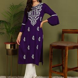 Kapad Dwar Women Ethnic Motifs Embroidered Flared Sleeves Thread Work Kurta-55