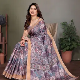 vj fashion Floral Zari Linen Blend Saree-26