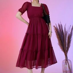Krunal Raiyani WomenGeorgette Fit & Flare Midi Dress-picture-6