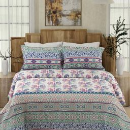 Boutique Living India Blue & Lavender Ethnic Motifs 300 TC King Bedsheet with 2 Pillow Covers-image-53
