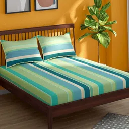 Portico Hashtag Green Abstract Cotton 152 TC Super King Bedsheet Set-2.29 m x 2.74 m-26