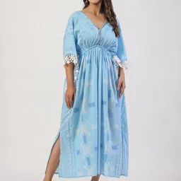 STIL O STITCH Print Flared Sleeve Satin Kaftan Maxi Dress-image-83