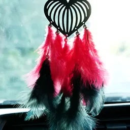 COLOR SPLASH Black & Red Heart Car Feathers Dream Catcher-image-43