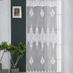 BIGGER FISH White Floral Sheer Door Curtain-33