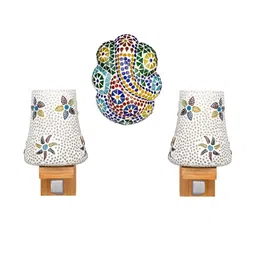 Somil Indore Mosaic Decorative Lamp Combo of Matching Wall Lamp & Blessing God Ganesh Wall Lamp, Multi Compatible with LED, Size: 14 X 14 X 22 Cm, Pack of 3.-image-76