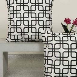 Aura Black & White 2 Pieces Geometric Printed Square Cushion Covers-19