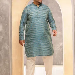 SOJANYA PLUS Floral Woven Design Mandarin CollarJacquard Silk Kurta With Pyjamas-image-30