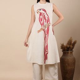 FASHOR Embroidered Round Neck Tunic With Trousers Co-Ords Set-image-95