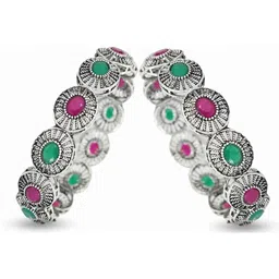 ZULKA Set of 2 Alloy Oxidized Metal with Ruby Glossy Finished Kada Bangles image 2
