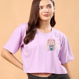 CORSICA Graphic Printed Cotton Oversized Crop T-shirt-image-74