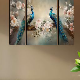 Livin'luxe Beige & Blue 3 Pieces Peacock With Floral Branch Design Wall Arts-image-90