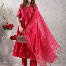 Anni Designer Floral Woven Design Regular Anarkali Kurta with Trousers & Dupatta-image-75