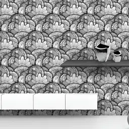 ArtzFolio Grey & White Floral Printed UV Resistant Wallpaper-image-93