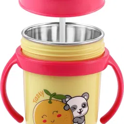 Inner Steel Cartoon Print Water Bottle With Straw 360 ML Sipper Bottle for Kids-image-90
