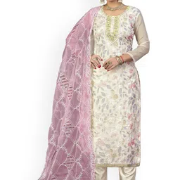 HERE&NOW Floral Printed Beads and Stones Organza Unstitched Dress Material-image-77