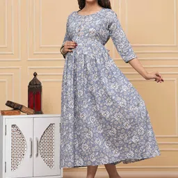 mad fury Women Floral Printed Cotton Maternity A-Line Midi Dress-picture-57