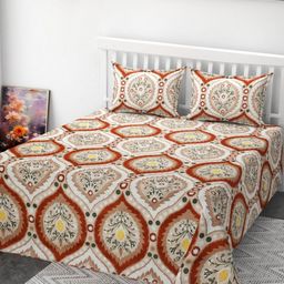 Aura Red & Brown Floral Printed 210 TC Queen Bedsheet Set 1.98 m x 1.82 m-image-75