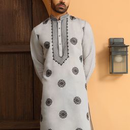 KRAFT INDIA LUXE Floral Embroidered Thread Work Mandarin Collor Straight Kurta-15