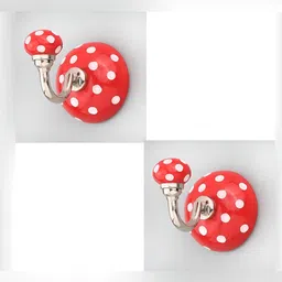 IndianShelf Red & White 2 Pieces Dots Printed Ceramic Wall Hooks-17