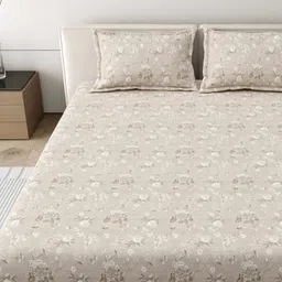 MAFATLAL Beige & White Floral Printed Cotton 186 TC King Bedsheet 1.08 m x 1. 08 m-picture-44