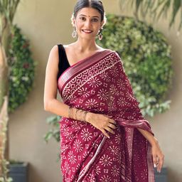 Crafts Moda Floral Linen Blend Block Print Saree-picture-17