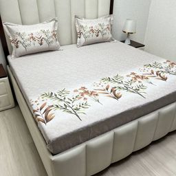 Pure Decor Royal Majestic Grey Printed Pure Cotton 400TC King Bedsheet Set-2.74 m x 2.74 m-image-88