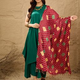 InWeave Women Solid A-Line Kurta with Palazzos & Dupatta-picture-14