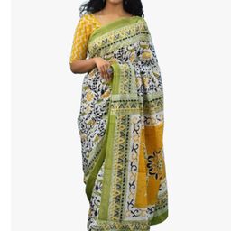 TROPWEAR Block Print Ethnic Motif Pure Cotton Saree-picture-38