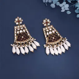 Anouk Gold-Plated Artificial Stones Studded Contemporary Drop Earrings-13