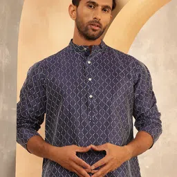 Anouk Geometric Embroidered Band Collar Thread Work Straight Cotton Silk Kurta-image-87