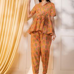 Moda Rapido Women Ethnic Motifs Printed Pure Cotton Top with Trousers-picture-45