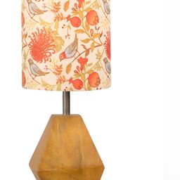 green girgit Brown & Peach Colored Printed Cylindrical Shaped Wooden Table Lamp with Bulb image 4