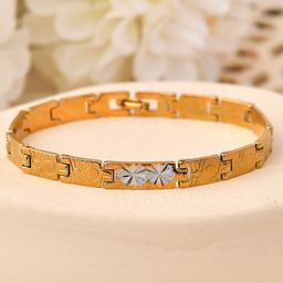 VOJ Men Brass Handcrafted Gold-Plated Link Bracelet-image-88