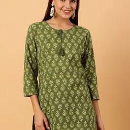 NEESH Ethnic Motifs Printed Tie-Up Neck Pure Cotton Kurti-picture-16