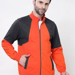 Kalt Men Colourblocked Mock Collar Front-Open Sweatshirts-image-2