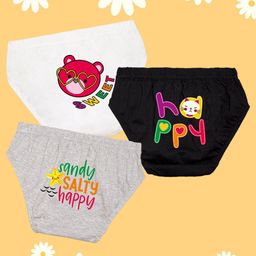 NUSYL Girls Pack Of 3 Printed Pure Cotton Basic Briefs-image-53