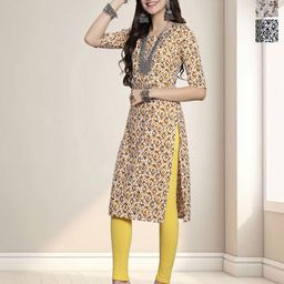 HERE&NOW Women Pack of 3 Ethnic Motifs Printed Crepe Kurta-image-59